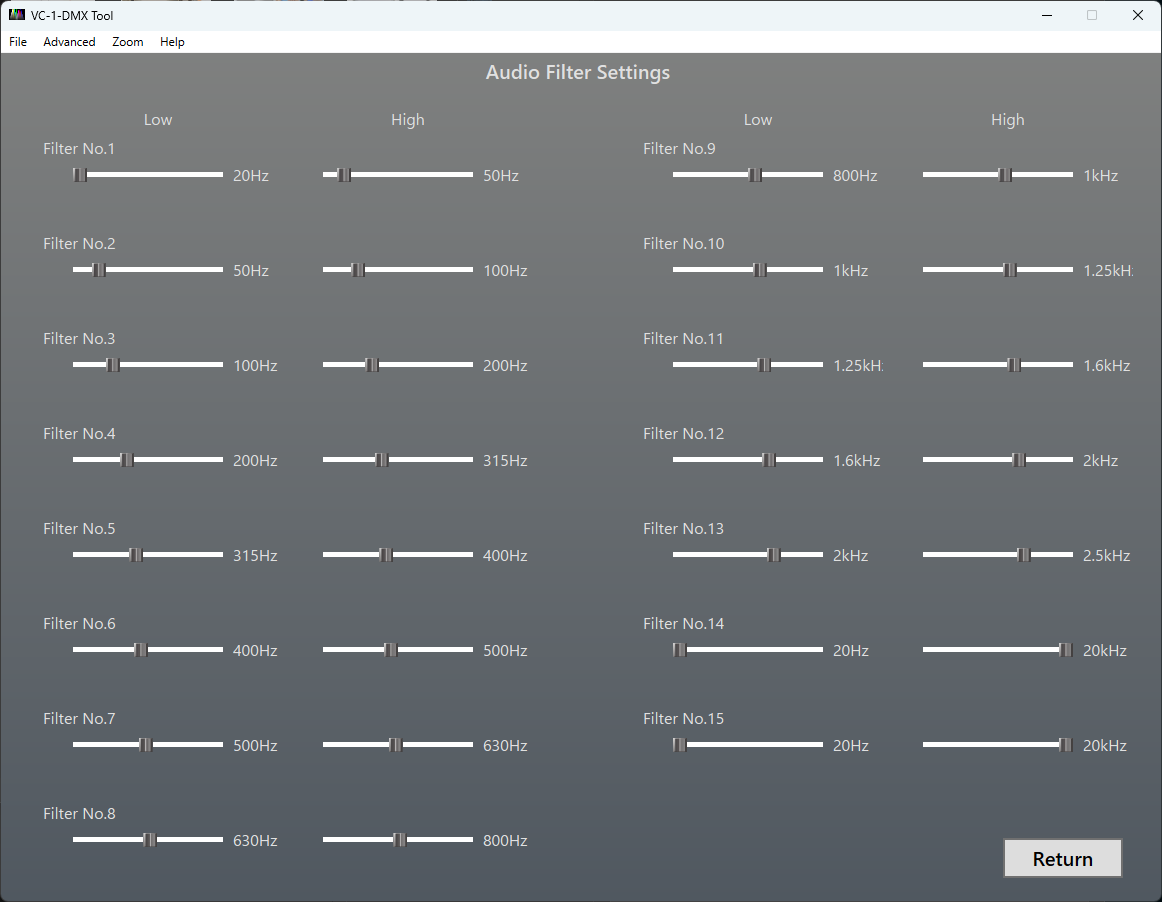 VC-1-DMX Tool の Audio Filter Settings 画面